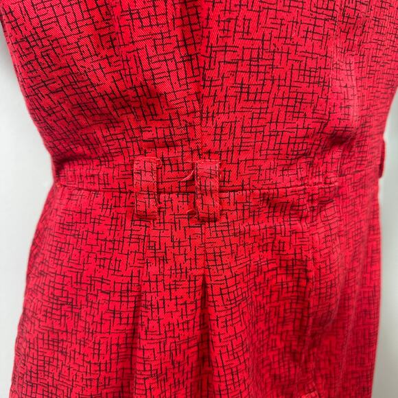 VTG All That Jazz Red Black Abstract Print Button Front Dress Cotton Women 11/12 - Picture 14 of 16